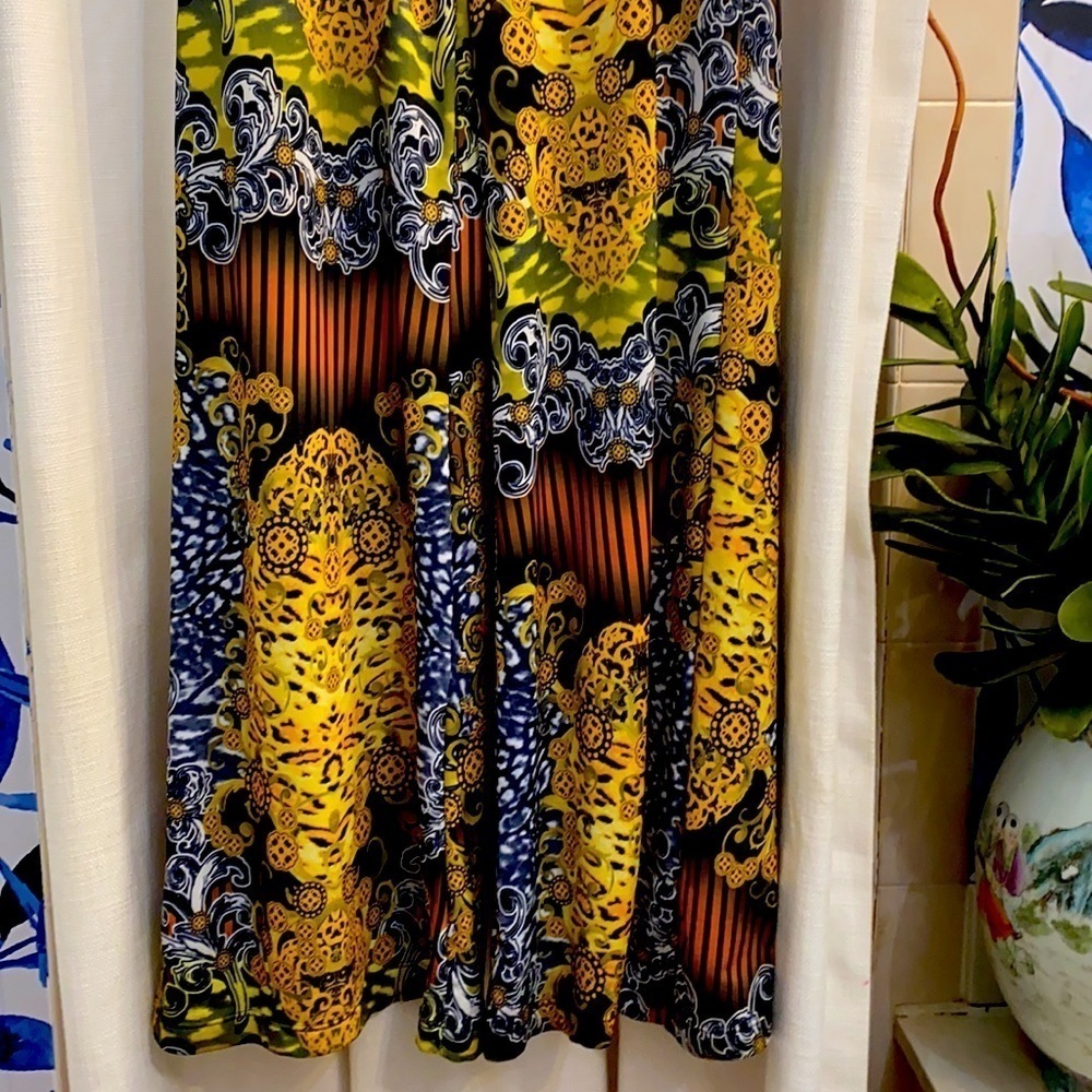 NWOT Bluefish Brazilian Yellow & Black Elastic Waist Wide Leg Polyester Pants - Picture 2 of 6